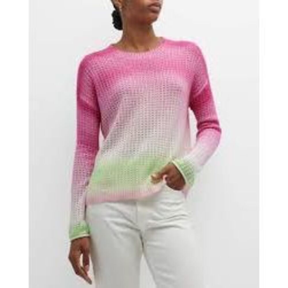 Lisa Todd Sweater XL Pink Ombre Lightweight Knit Merino Wool Blend Open Knit